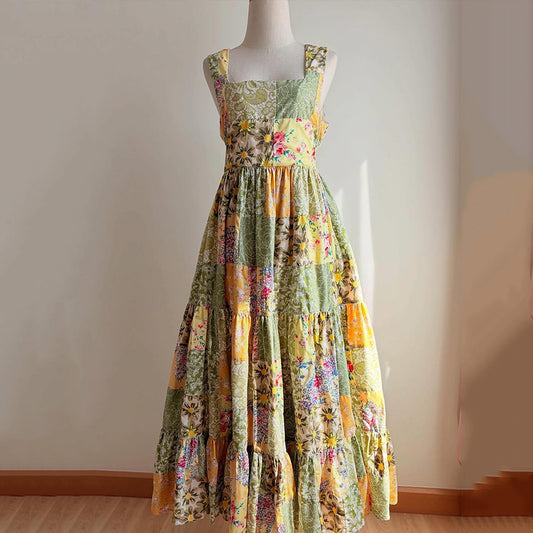 Women's Vintage Floral Patch Sleeveless Casual Dress artswardrobe