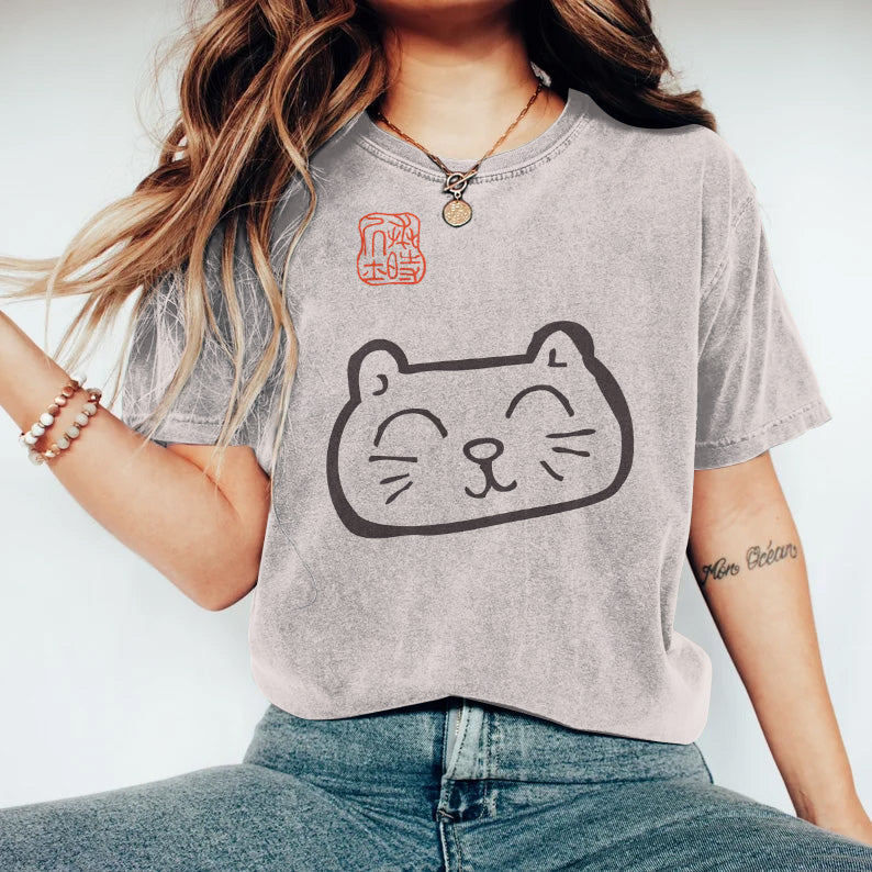 Japanese Cat Art Vintage Washed T Shirt elevenforest