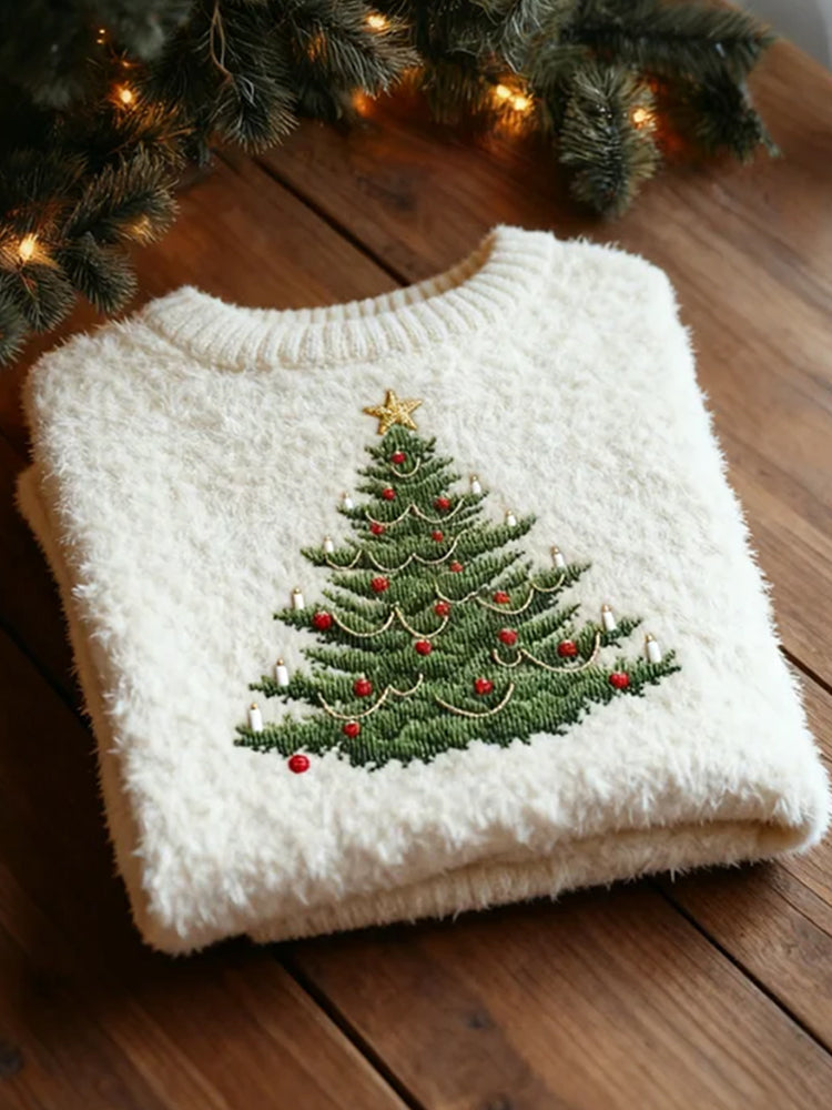 Merry Christmas Tree Round Neck Sweater artswardrobe