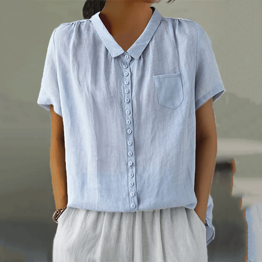 Comstylish Casual Lapel Button Design Cotton And Linen Shirt