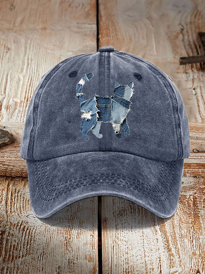 Unisex Funny Denim Cat Print Hats artswardrobe