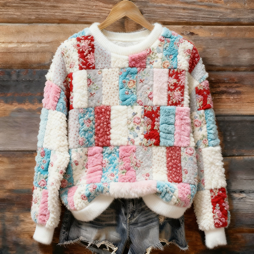 Comstylish Women's Bohemian Floral Plush Pullover