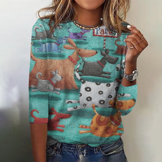 Comstylish Party Dog Print Women's T-Shirt