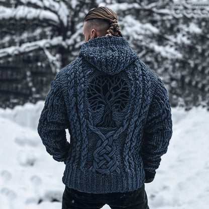Men's Viking Tribal Tree Of Life Celtic Chunky Knit Hooded Sweater elevenforest