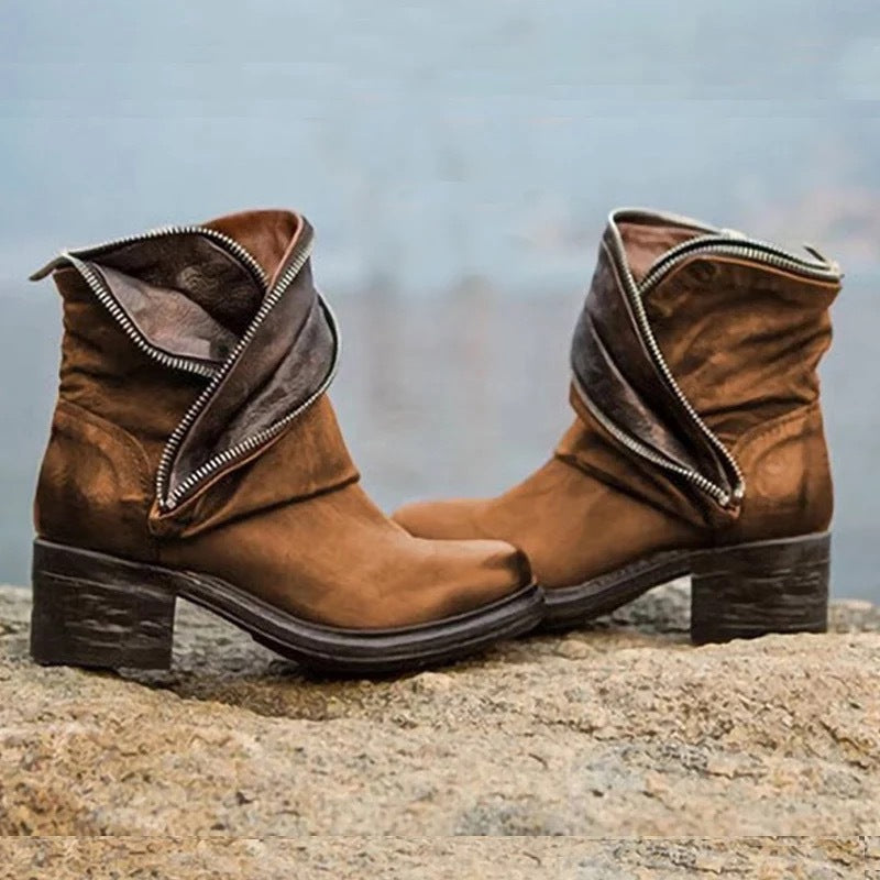 AS | Elegantní ohrnovací kotníčková obuv se zapínáním na zip