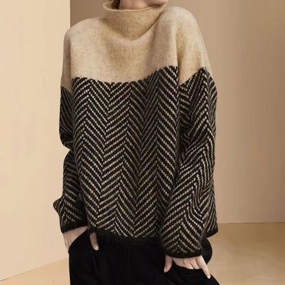 Vintage Turtleneck Contrasting Herringbone Jacquard Sweater elevenforest
