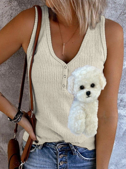 Comstylish Fizzy Bichon Dog Plush Button Up Tank Top
