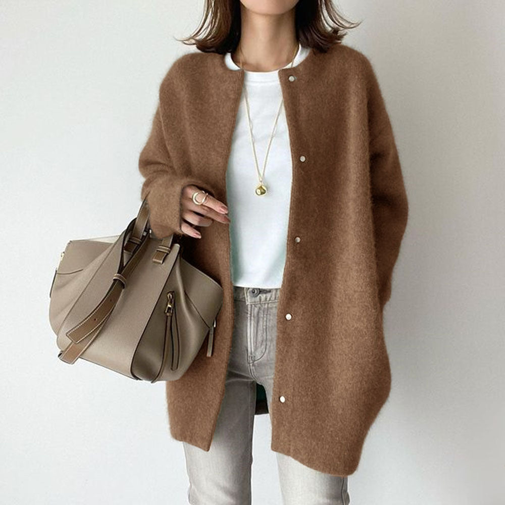 Retro Solid Color Loose Button Pocket Knitted Cardigan elevenforest