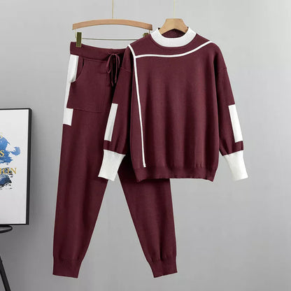 Lara® | Chic knitted patchwork sweater and pants set for women