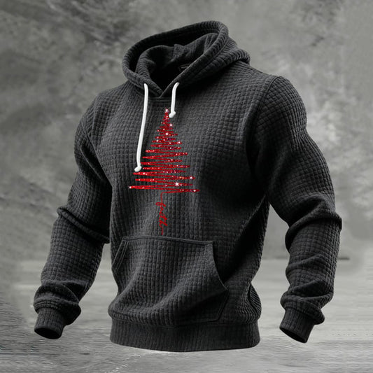 Comstylish Red Christmas Tree Pattern Warm Men's Hoodie