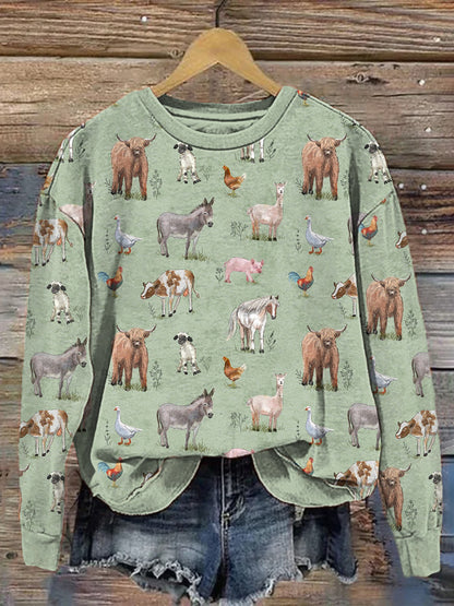 Farm Animals Print Casual Cozy Sweatshirt artswardrobe