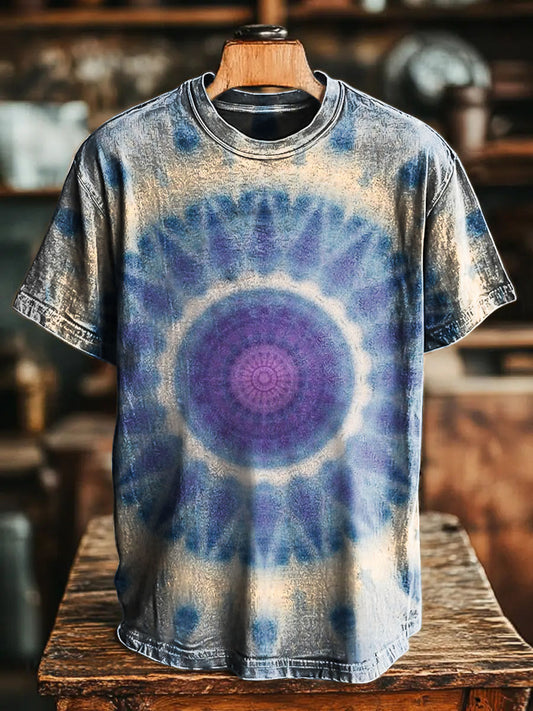 Blue and Purple gradient Kaleidoscope Vintage Art Print Casual T-shirt