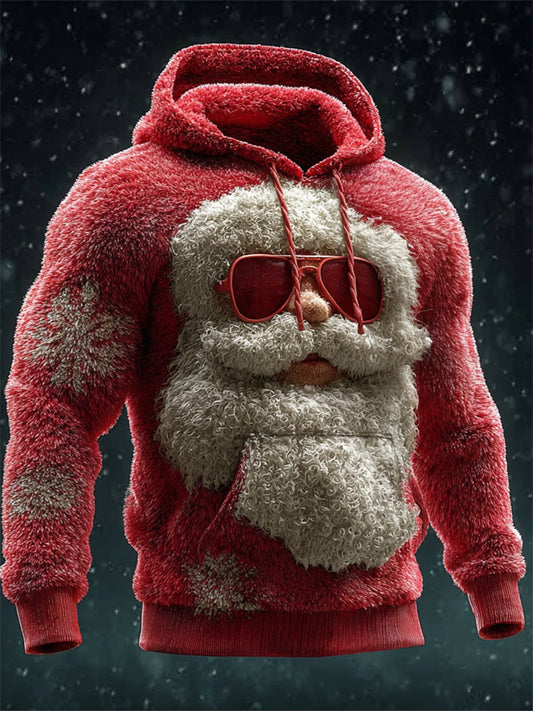 Comstylish Men's Funny Santa Claus Snowflakes Cozy Plushhoodie