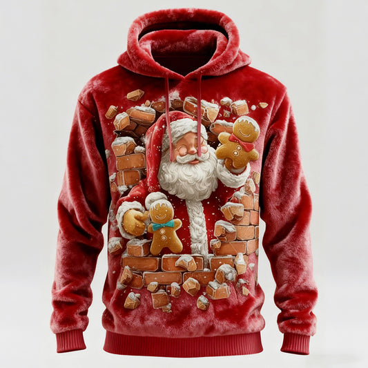 Comstylish Fun Santa Claus Gingerbread Men's Flannel Hoodie