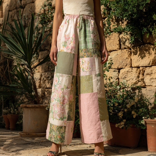 Women's Retro Bohemian Floral Patchwork Linen Trousers