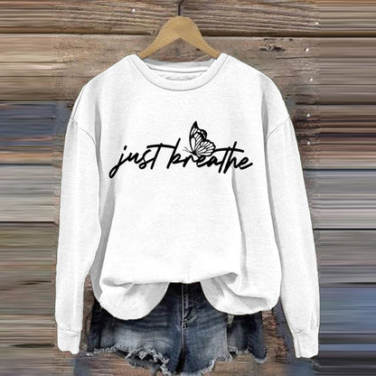 Comstylish Women's Just Breathe Print Round Neck Sweatshirt