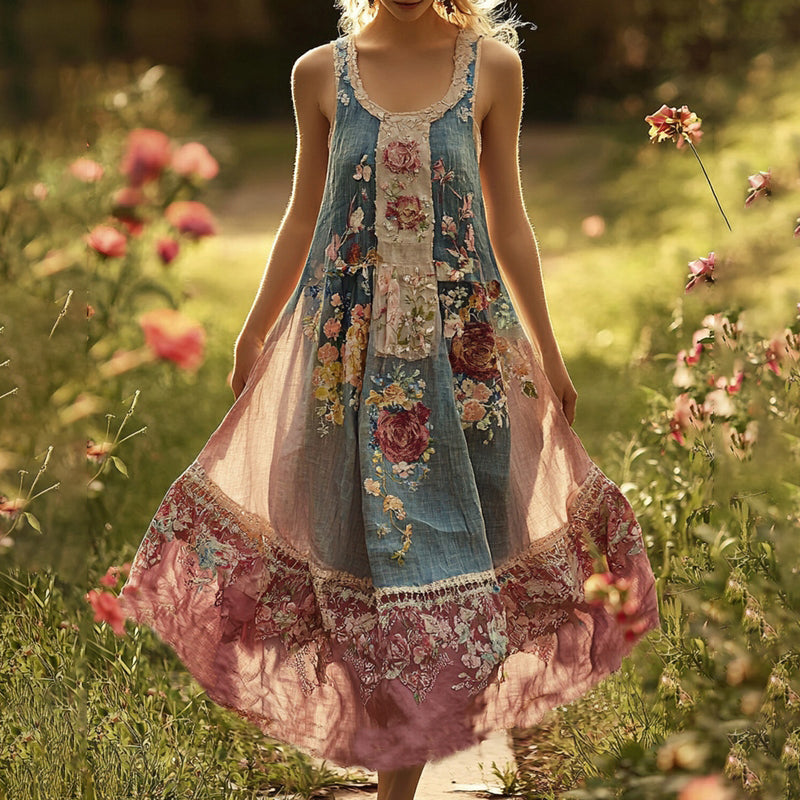 Women's Breast Cancer Awareness Holiday Floral Maxi Dress artswardrobe