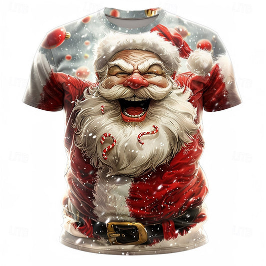 Comstylish Men's Christmas Santa Claus Print Crew Neck Short Sleeve T-shirt