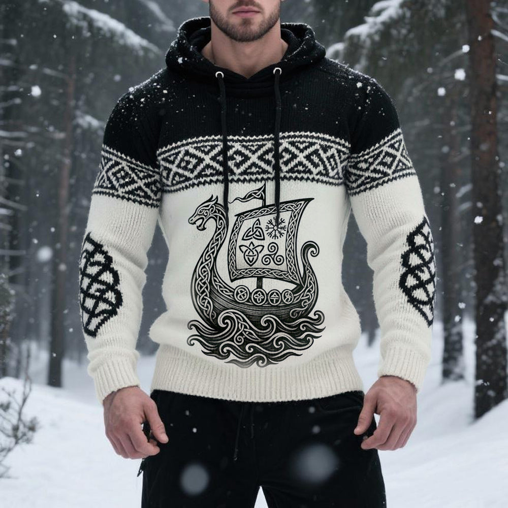 Men's Viking Inspired Celtic Cozy Knit Hooded Sweater elevenforest