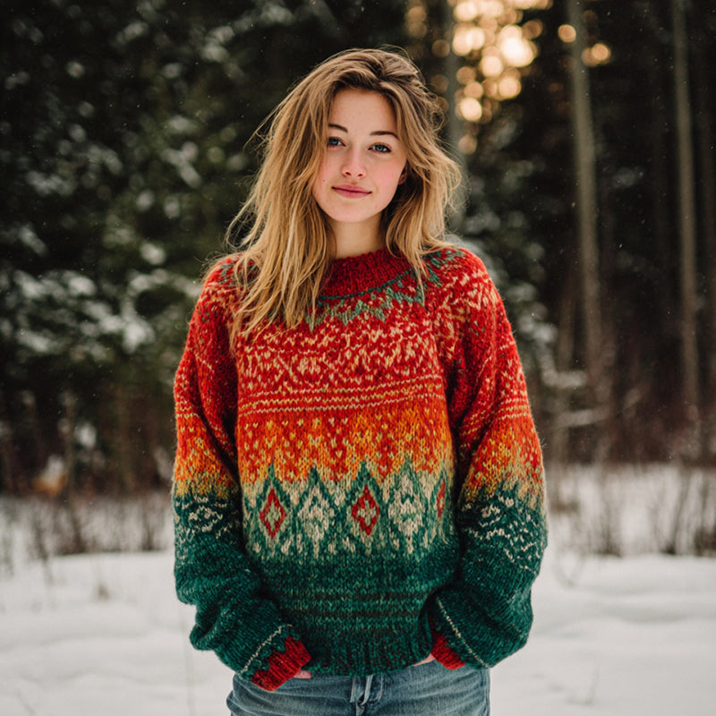 Comstylish Women's Vintage Christmas Fair Isle Jacquard Knit Sweater