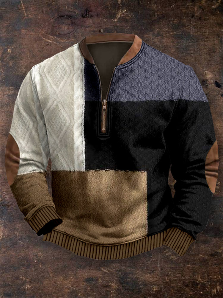 Men's Vintage Knitted Patchwork Cozy Sweatshirt artswardrobe