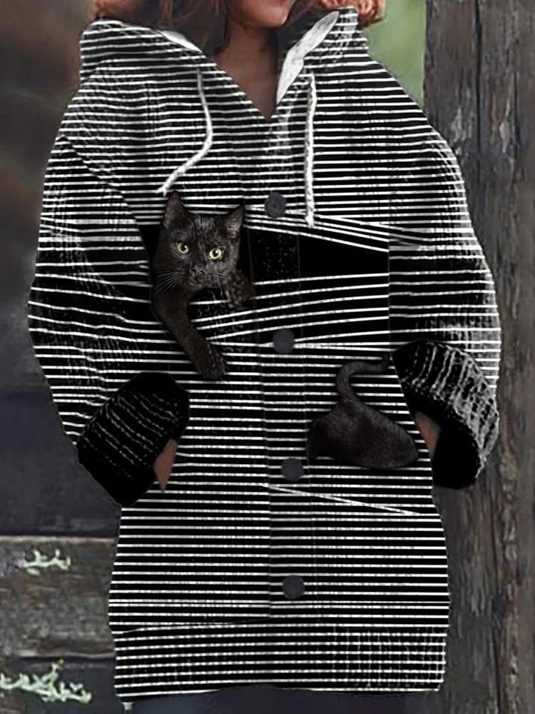 Women's Christmas Cute Pet Cat Printed Hoodie elevenforest