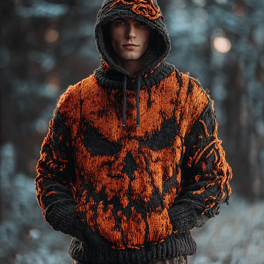 Men's Vintage Halloween Ghost Face Embroidered Hooded Sweater artswardrobe