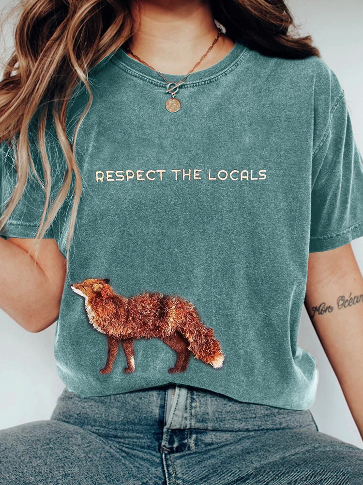 Respect The Locals Fox Fringe Embroidered Washed T Shirt artswardrobe