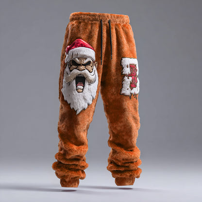 Men's Quirky Angry Santa Claus Flannel Sweatpants artswardrobe