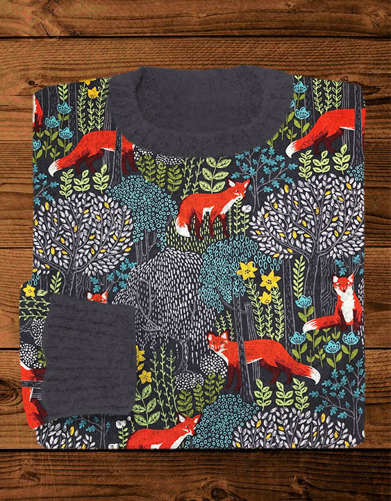 Fox in the Forest Graphic Vintage Cozy Knit Sweater artswardrobe