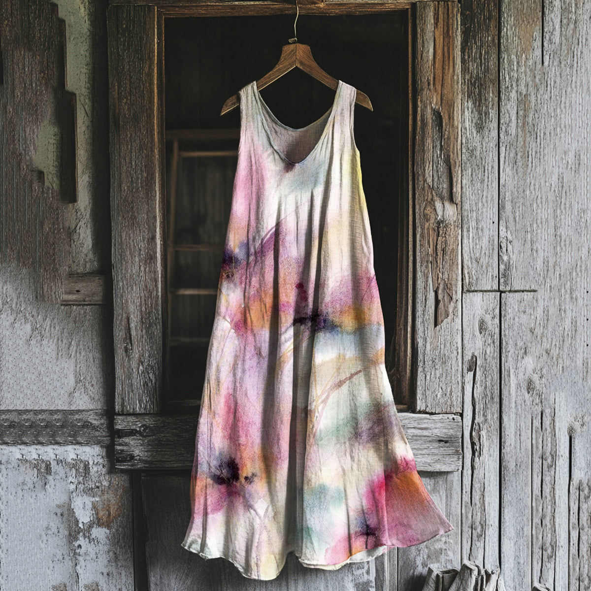 Vintage Floral Painting Art Linen Tank Dress artswardrobe