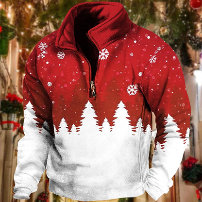Comstylish Men's Christmas Print Casual Zipper Sweatshirt