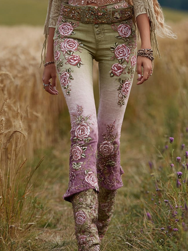 Women's Tie-dye Printed Rose Casual Vintage Pants artswardrobe