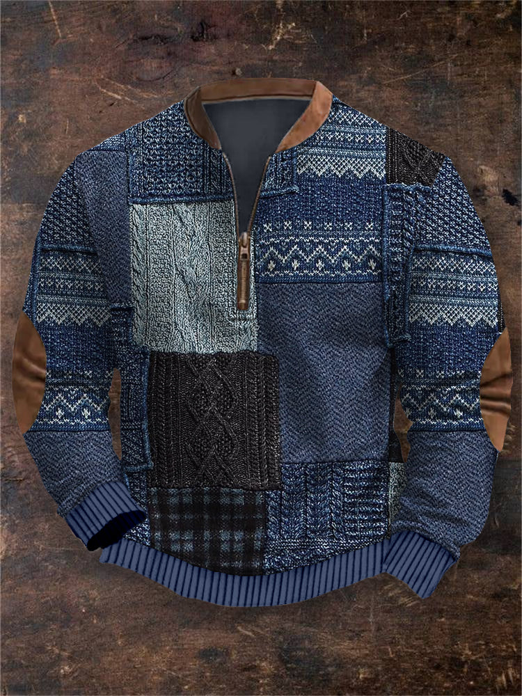 Men's Vintage Knitted Patchwork Comfy Sweatshirt artswardrobe
