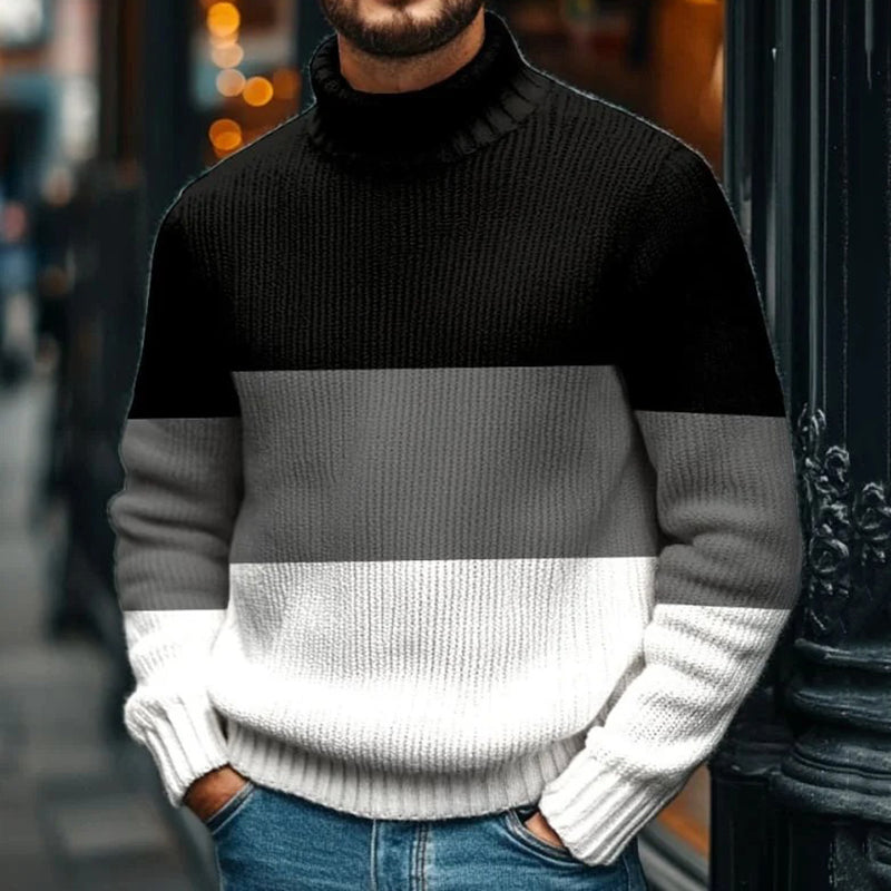 Men'S Retro Contrast Knitted Turtleneck Icelandic Sweater artswardrobe