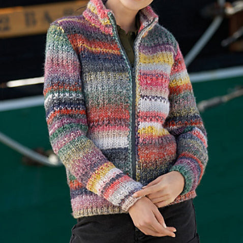 Retro Contrast Striped Zip-Up Turtleneck Sweater elevenforest