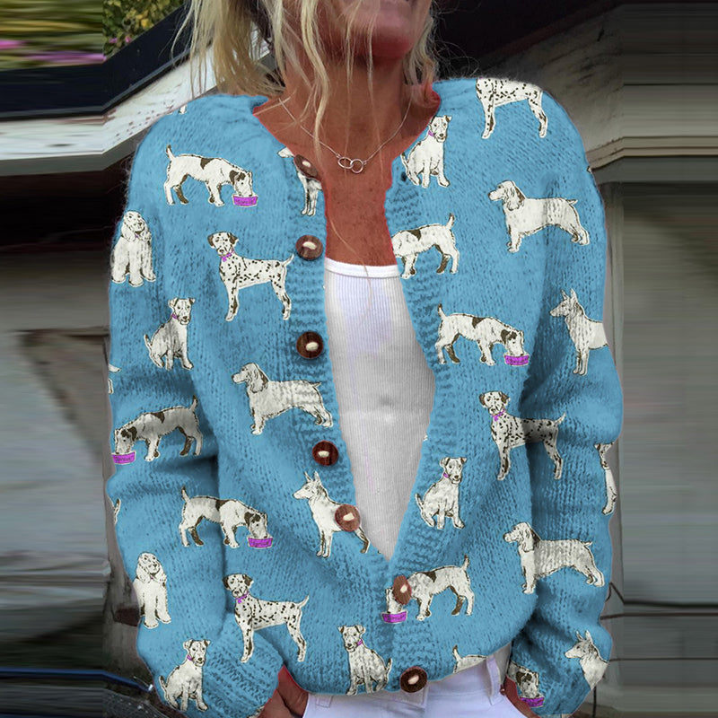 Comstylish Dog Print Needle Long Sleeve Knit Cardigan