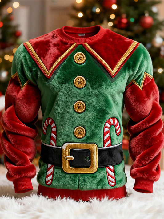 Comstylish Santa Claus Cosplay Embroidered Design Men's Flannel Sweatshirt