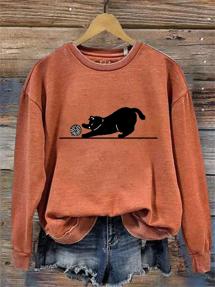 Comstylish Women's Casual Funny Black Cat Print Sweatshirt