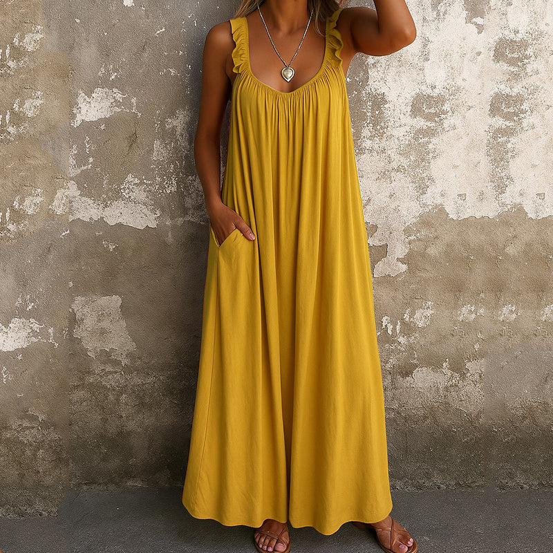 Casual U Neck Ruffle Cami Maxi Dress artswardrobe