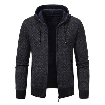 Men's Vintage Knitted Pattern Hooded Cardigan Sweater elevenforest
