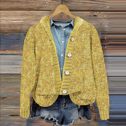 Vintage Solid Button Hooded Knitted Cardigan elevenforest