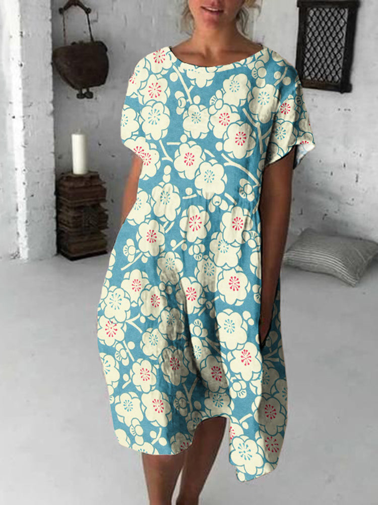 Cherry Blossom Japanese Flowy Midi Dress