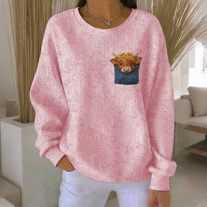 Women's Highland Cow Print Crew Neck Casual Sweatshirt artswardrobe