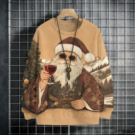 Comstylish Men's Christmas Tree Santa Claus In Kimono Print Casual Sweatshirt
