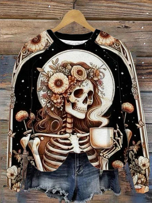 Comstylish Mexican Day of the Dead skull print contrast color sweatshirt