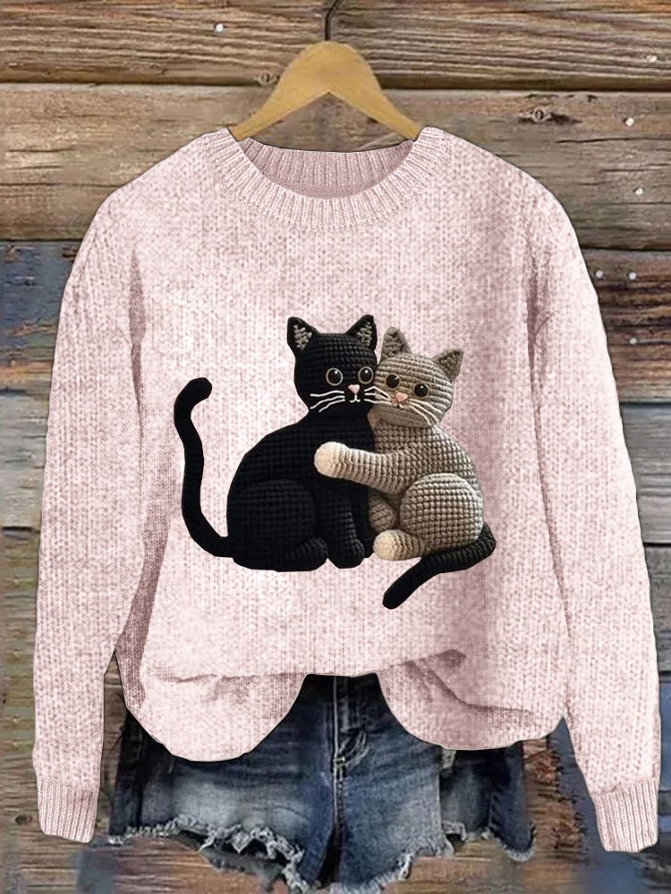 Comstylish Women's Cute Pet Cat Embroidery Printed Sweater