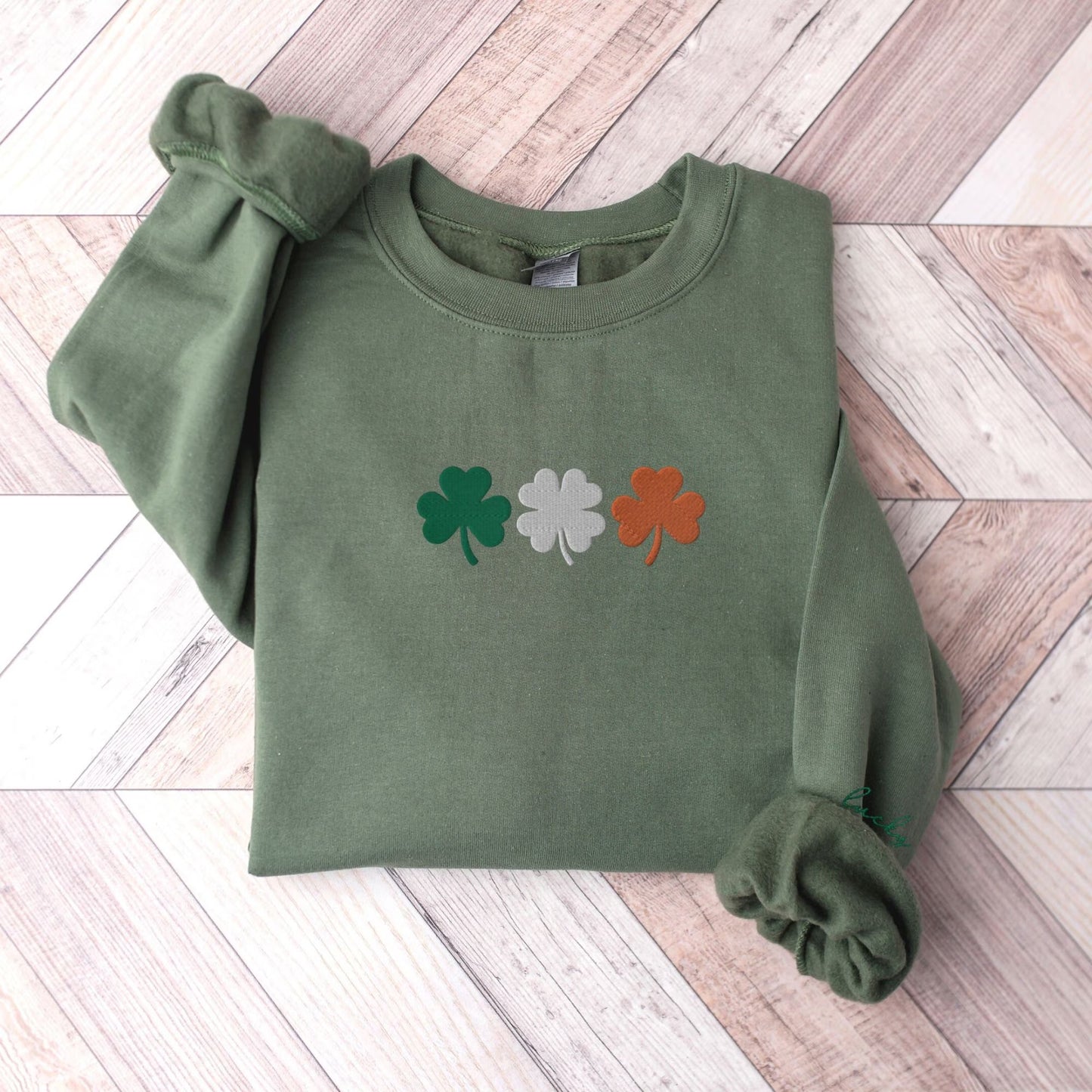 Comstylish Irish St Patricks Lucky Embroidery Vintage Pattern Casual Sweatshirt