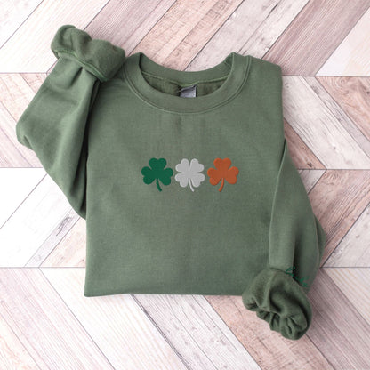 Comstylish Irish St Patricks Lucky Embroidery Vintage Pattern Casual Sweatshirt