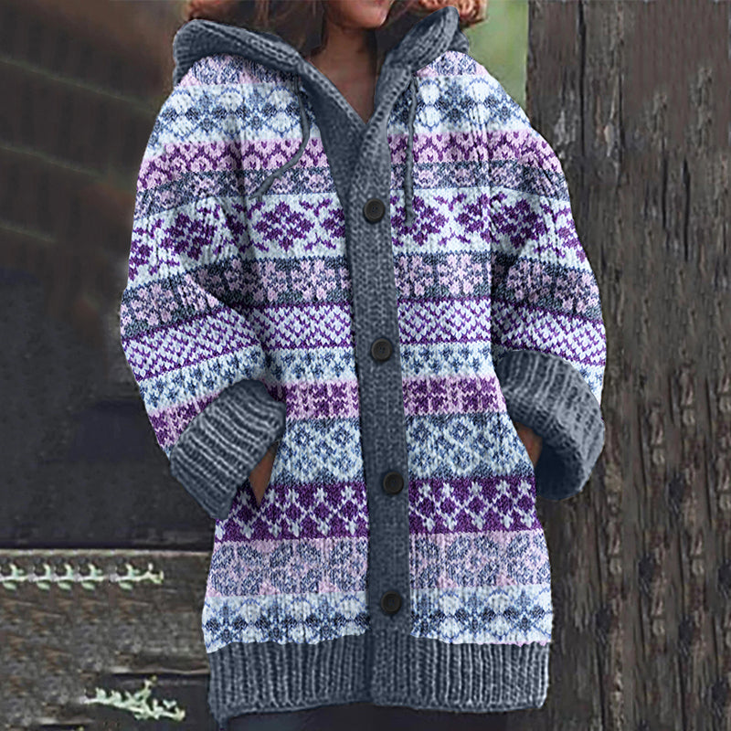 Women's Fairman Geometric Design Contrast Sweater Cardigan elevenforest